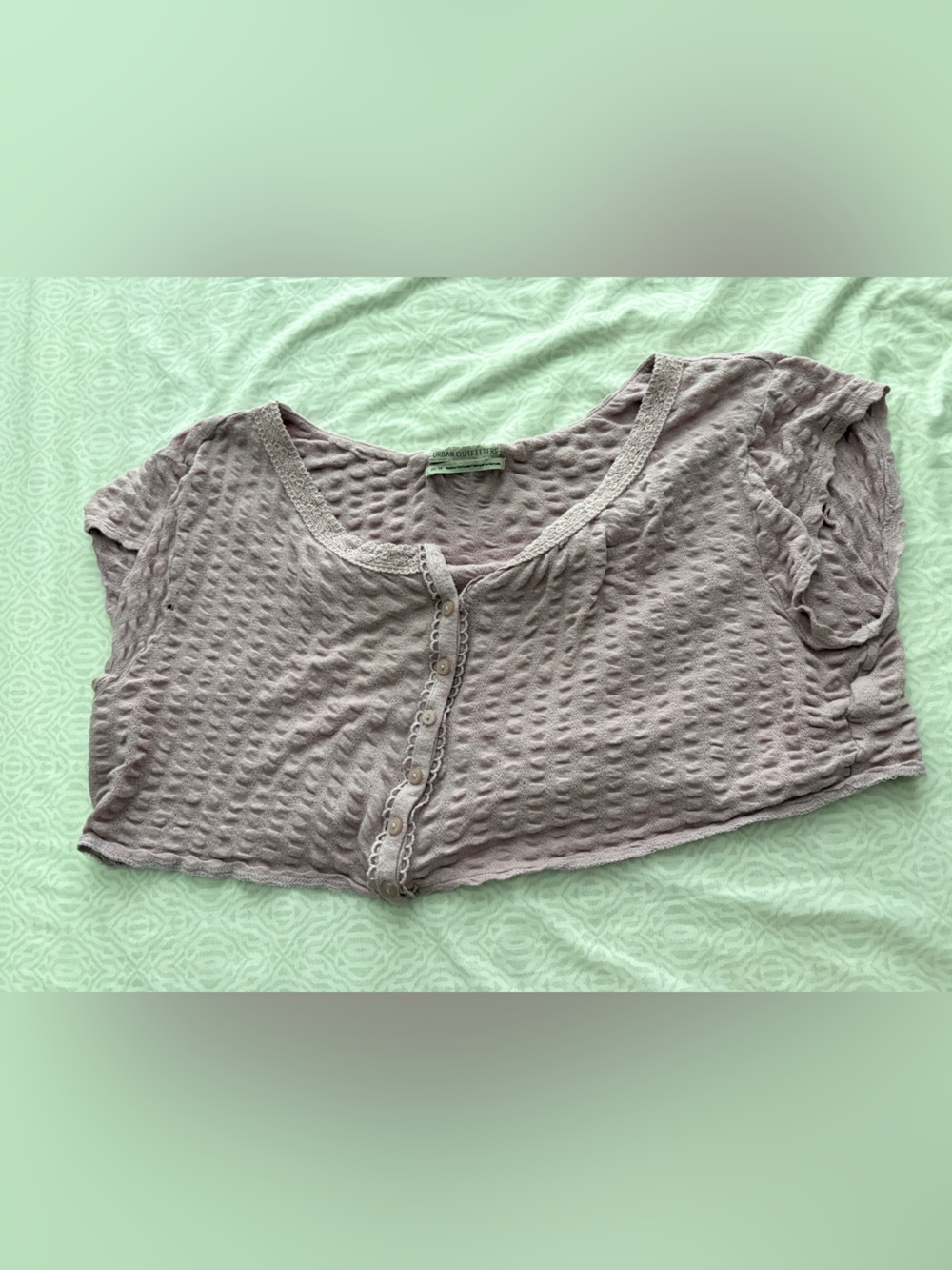Urban Outfitters Mauve Textured Short Sleeve Cropped Button Top